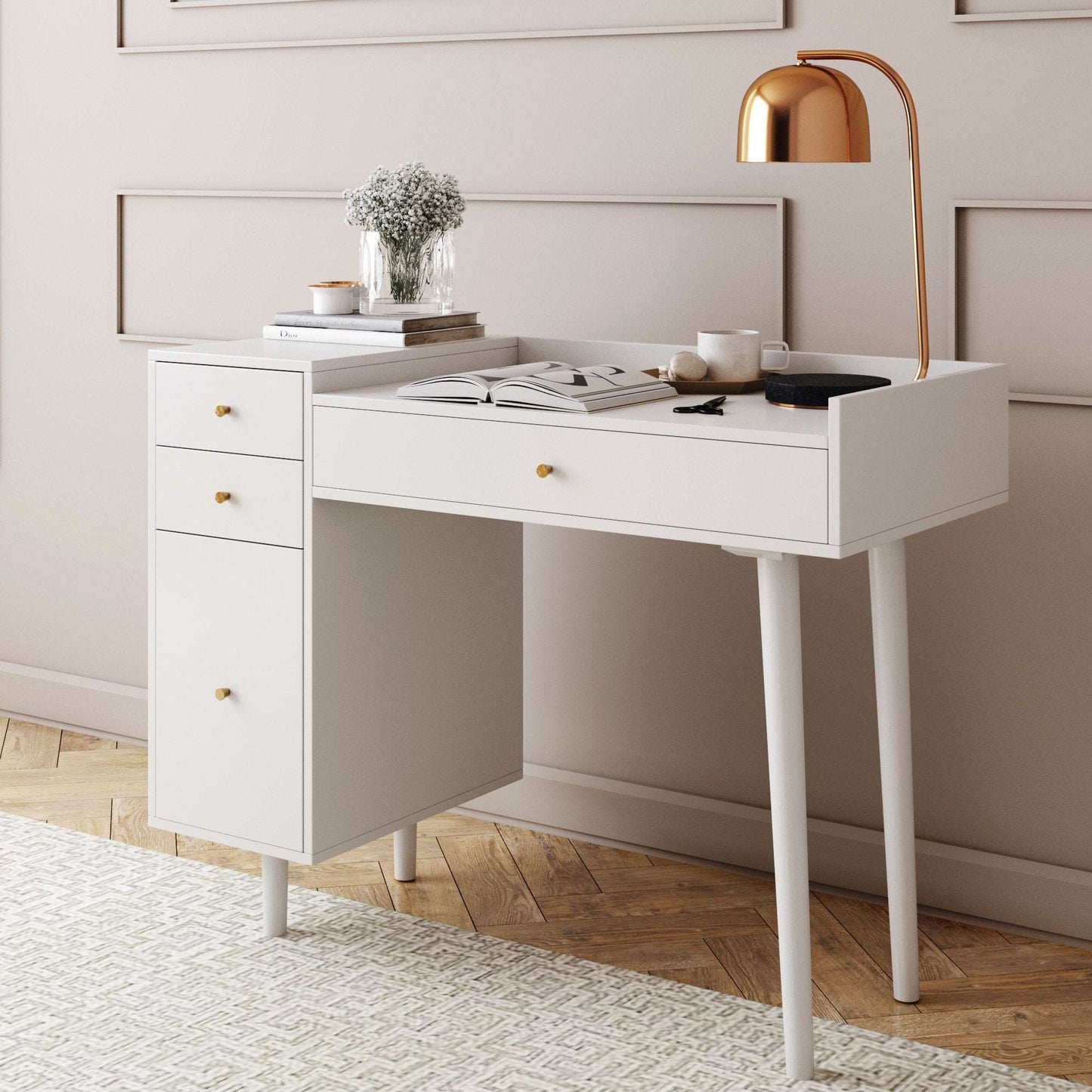 Mid-Century Modern Vanity Desk with Drawers