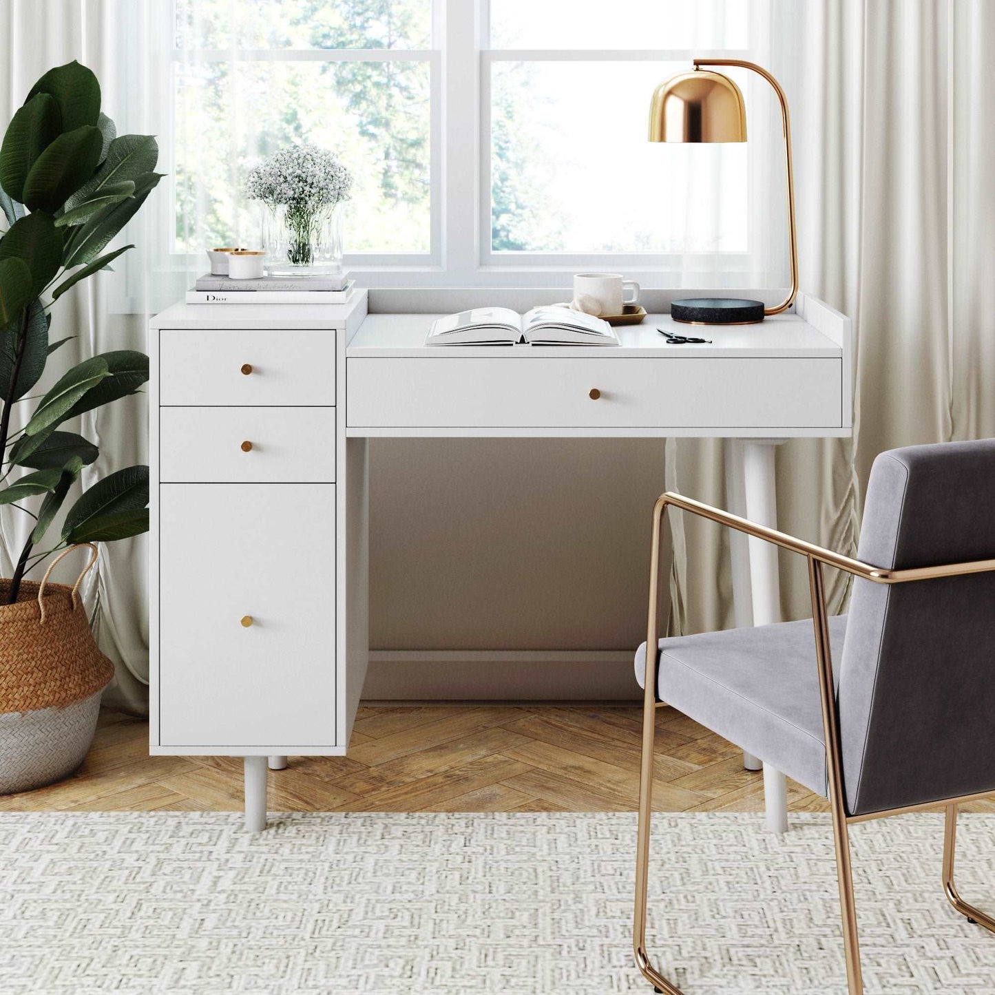 Mid-Century Modern Vanity Desk with Drawers